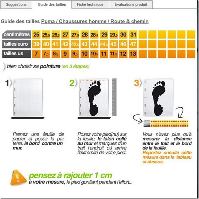 guide des taille puma